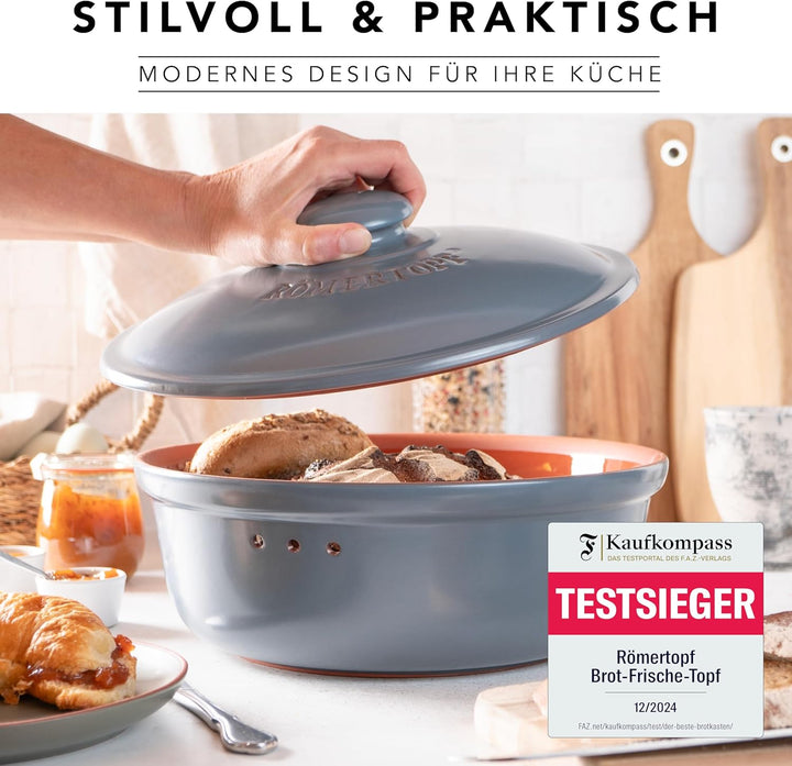 Römertopf Brottopf aus natürlicher Keramik, ideal für die Aufbewahrung von Brot Ø 30,0cm