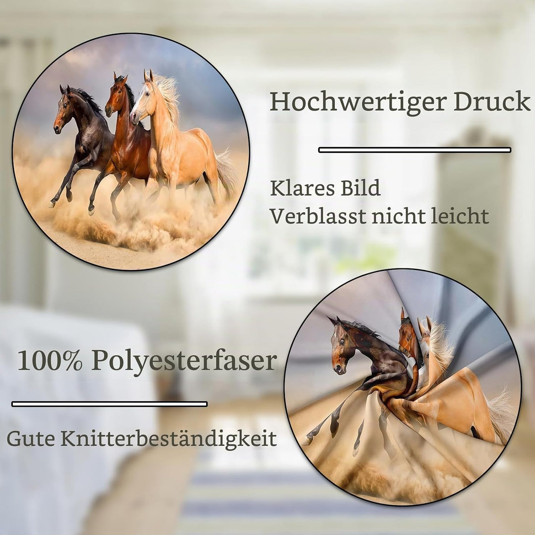 Bettwäsche 135x200, 3D Pferde Tier Muster Bettwäsche-Sets mit Reissverschluss, Super Weiche Angenehm