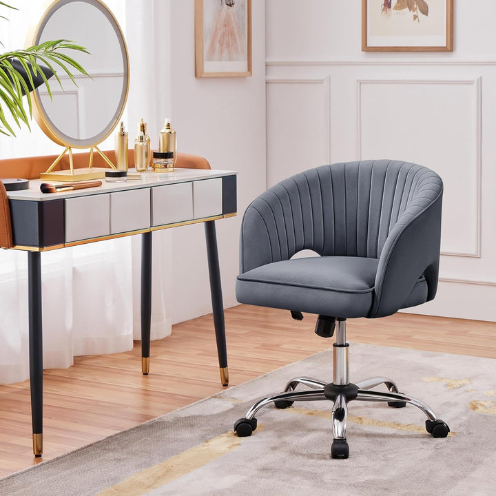 Yaheetech Bürostuhl mit Samtbezug, Ergonomischer Schreibtischstuhl mit Armlehnen, Drehstuhl mit Roll