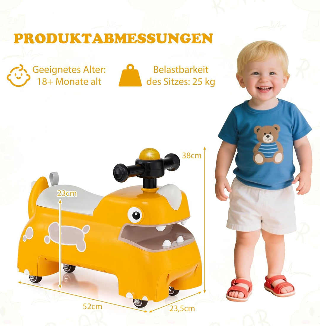 COSTWAY Rutschauto, Rutschfahrzeug mit Stauraum unter dem Sitz, Dinosaurier Schiebauto mit Lichter &