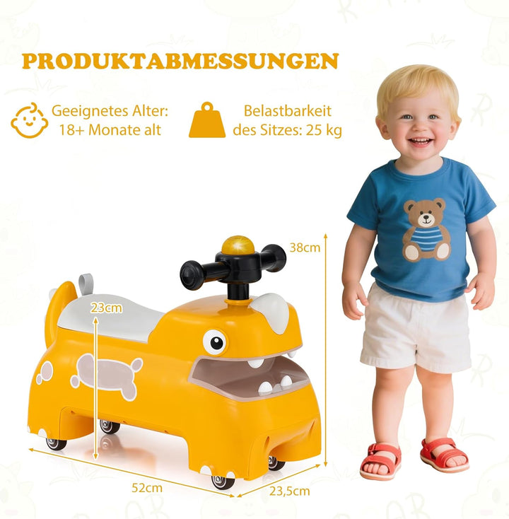 COSTWAY Rutschauto, Rutschfahrzeug mit Stauraum unter dem Sitz, Dinosaurier Schiebauto mit Lichter &