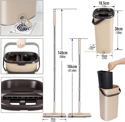 Masthome Wischmopp Set mit Eimer,2 In 1 Putzeimer mit Wischer Wischmopp mit Auswringfunktion, 6 Wisc