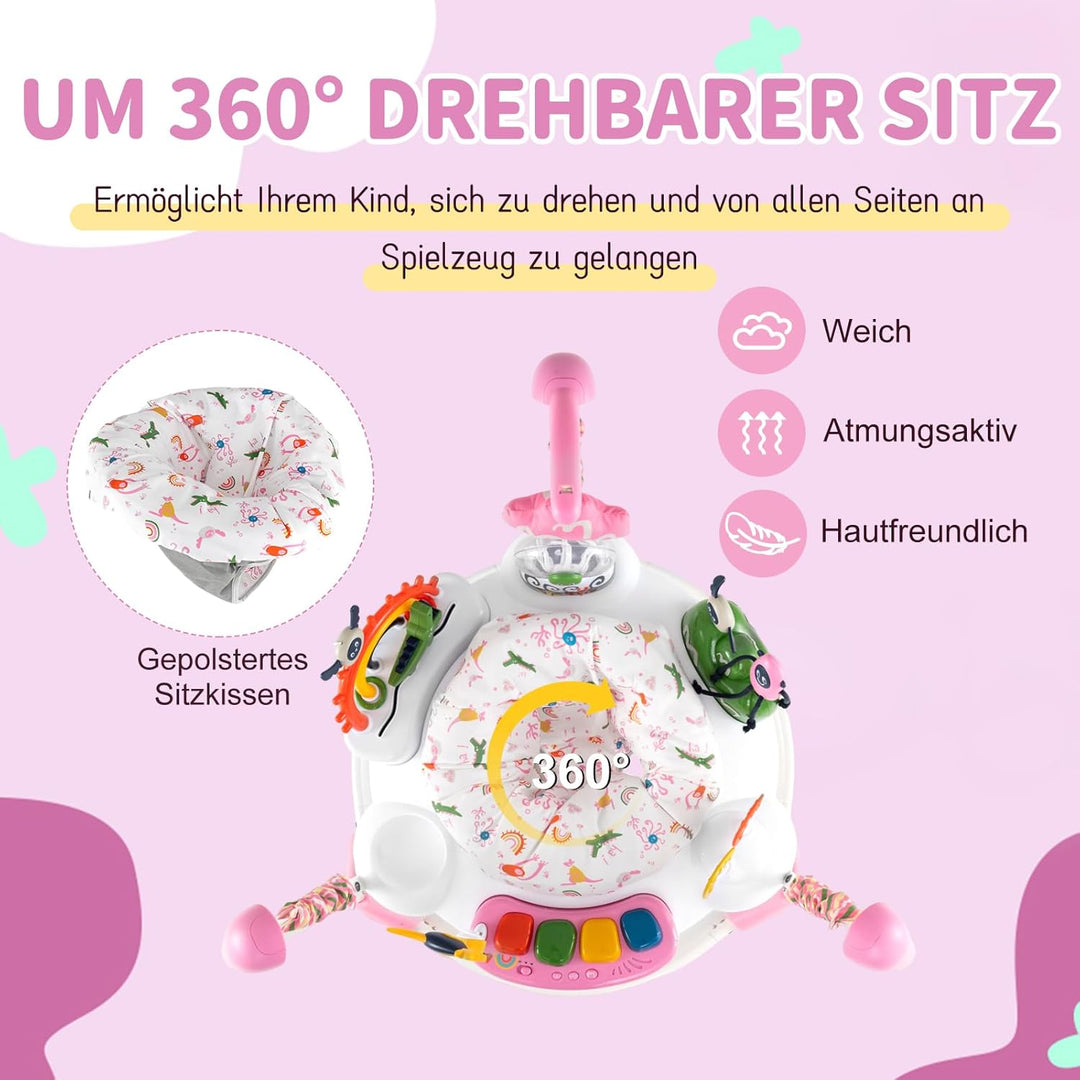 DREAMADE Stationäres Aktivitätscenter, Tierwelt-Jumperoo mit abnehmbarem Fusspolster, 360°-Drehsitz,