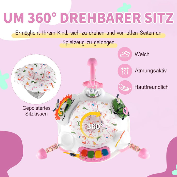 DREAMADE Stationäres Aktivitätscenter, Tierwelt-Jumperoo mit abnehmbarem Fusspolster, 360°-Drehsitz,