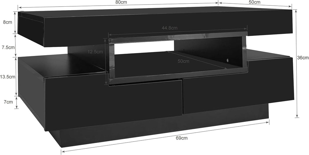 Merax Couchtisch Schwarz Hochglanz, Wohnzimmertisch mit 16-Farbiger LED Beleuchtung, Beistelltisch S