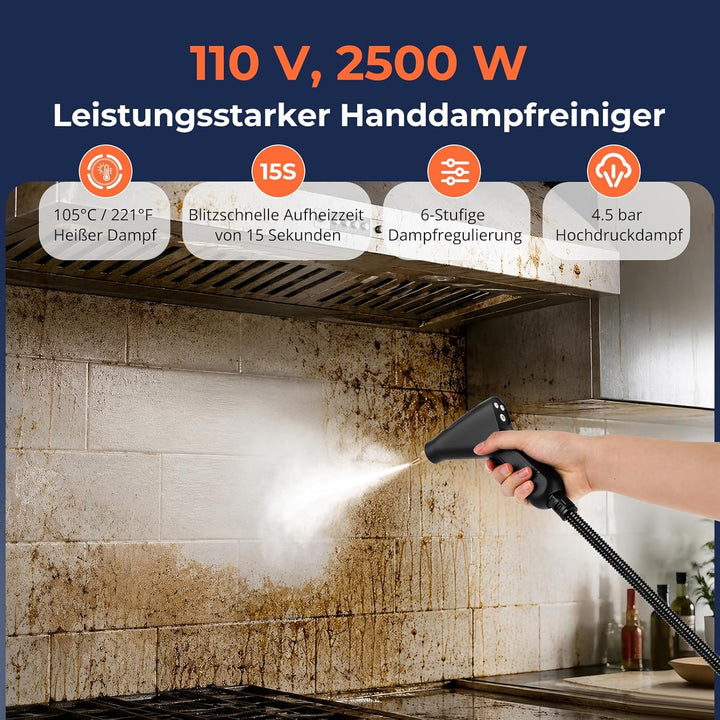 Dampfreiniger, 4.5 Bar Dampfreiniger Handgerät, 6-Stufig Einstellbarer Dampfreiniger, 15 Sekunden Au