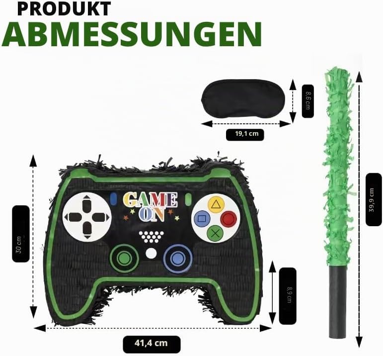 Game Controller Pinatas Bundle mit Augenbinde und Schläger (42 x 32 x 10 cm), perfekt für Kindergebu
