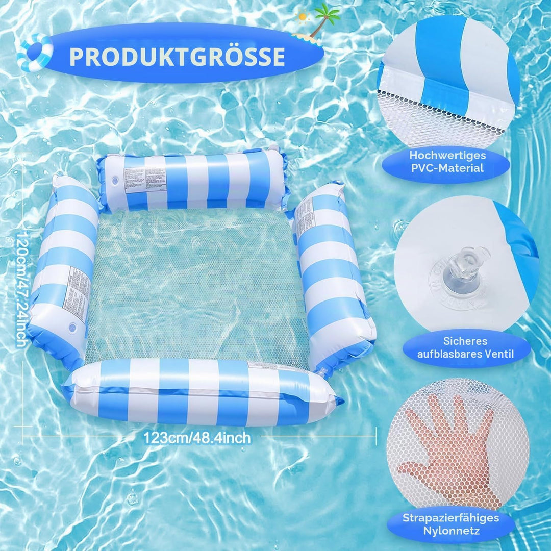2 Stück Luftmatratze Pool,123 X 120cm Aufblasbarer luftmatratze mit Netz,4 IN 1 Wasserspielzeug Pool
