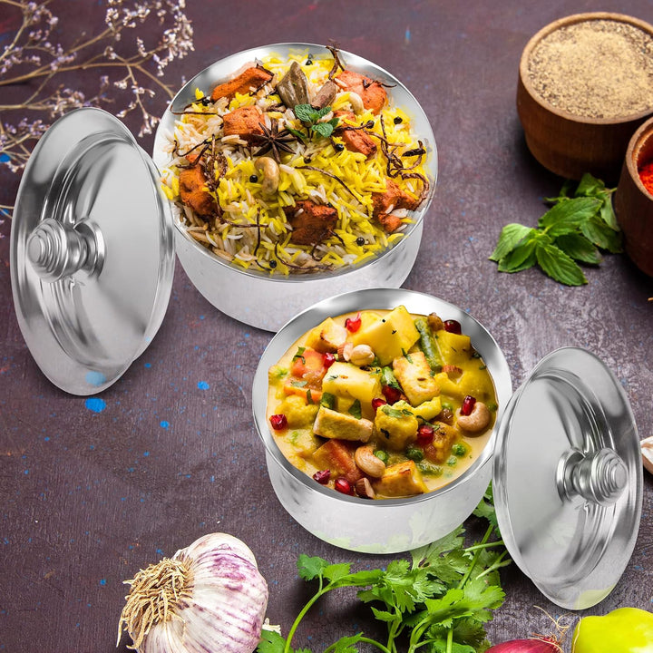 KSJONE Biryani Handi Set aus Edelstahl,Premium Stahl gehämmerte Oberfläche, Patila Handi,mit gehämme