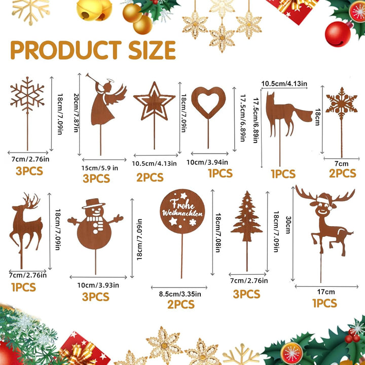 22PCS Garten Roststecker Metall Adventskranz Rost Dekostecker Winterwald Rost Gartendeko Stecker Ros