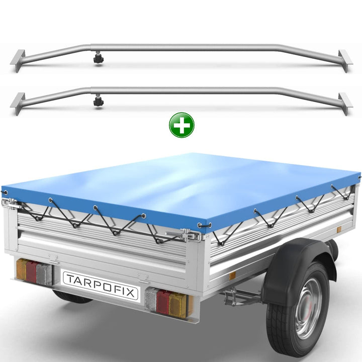 Tarpofix® Anhängerplane Flachplane 257,5 x 134,5 cm + 2X Planenbügel (verstellbar 100-145 cm) - rand