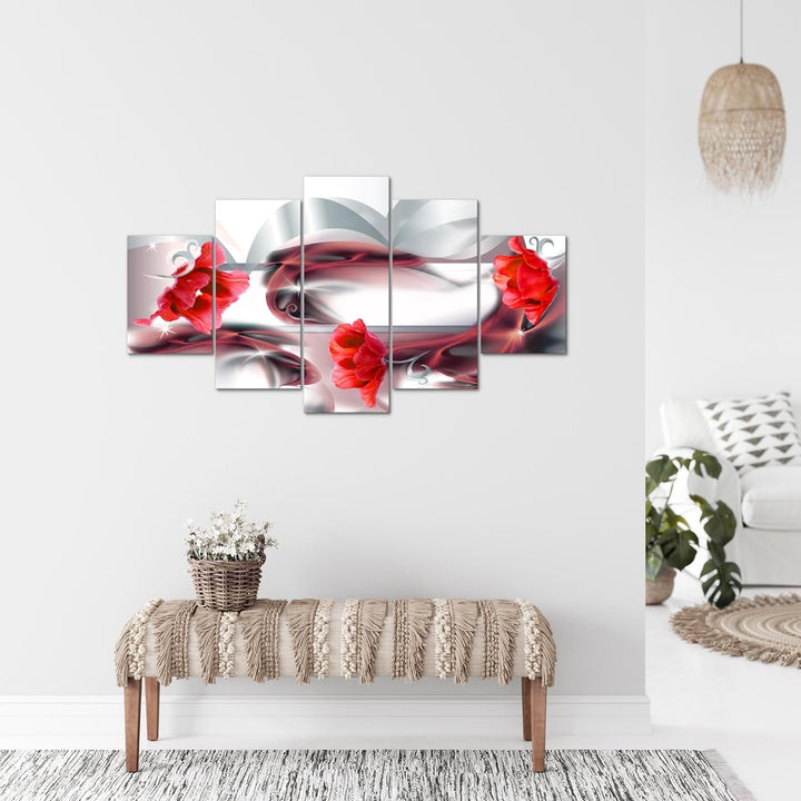Runa Art Bild Wohnzimmer Schlafzimmer Blumen Tulpen 5 Teilig Abstrakt Grau Rot Wandbilder auf Vlies