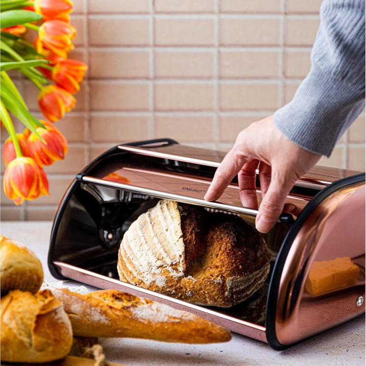 KING HOFF Brotkasten Brotbox Brotbehälter Brotdose aus Stahl (Rosegold), Rosegold