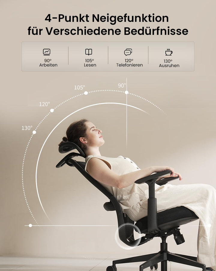 ProtoArc EC200 Bürostuhl Ergonomisch, Schreibtischstuhl mit Höhen- und Tiefenverstellbarer Lendenwir