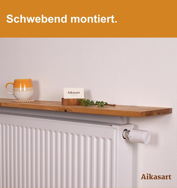 Heizungsregal Eiche Massiv – Ohne Bohren – Individuelle Länge 30-190 cm – Zum Aufstecken – Handgefer