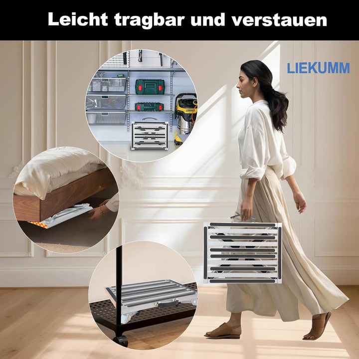 LIEKUMM 48x37cm Trittstufe Klappbar, Aluminium Klappplattform Tritthocker mit Rutschfester Gummiober