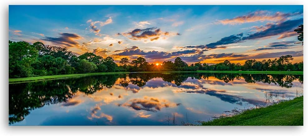 Wandbild Natur Modern Deko Kunst Bilder See Blau 100x40 cm Deko Paneel 100x40 cm Blau_D, Deko Paneel