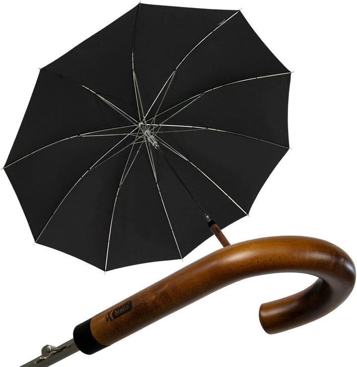 iX-brella Herren Stockschirm Automatik mit Echtholz-Rundhakengriff Schwarz black, black