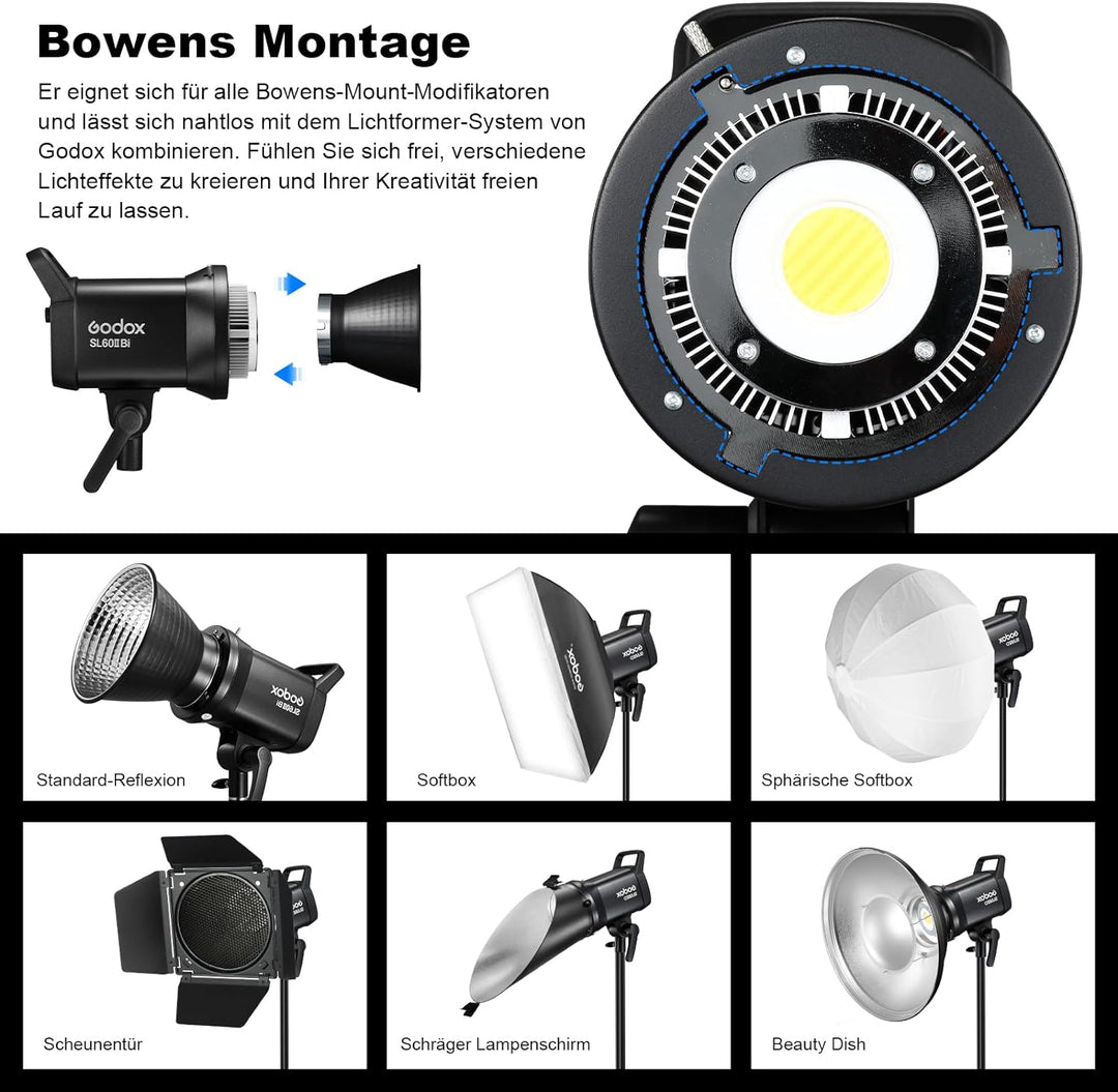 GODOX SL60IIBi Dauerlicht Kit LED Video Lichter,Videolicht 2800K-6500K,CRI>96,TLCI>97,25100Lux mit G