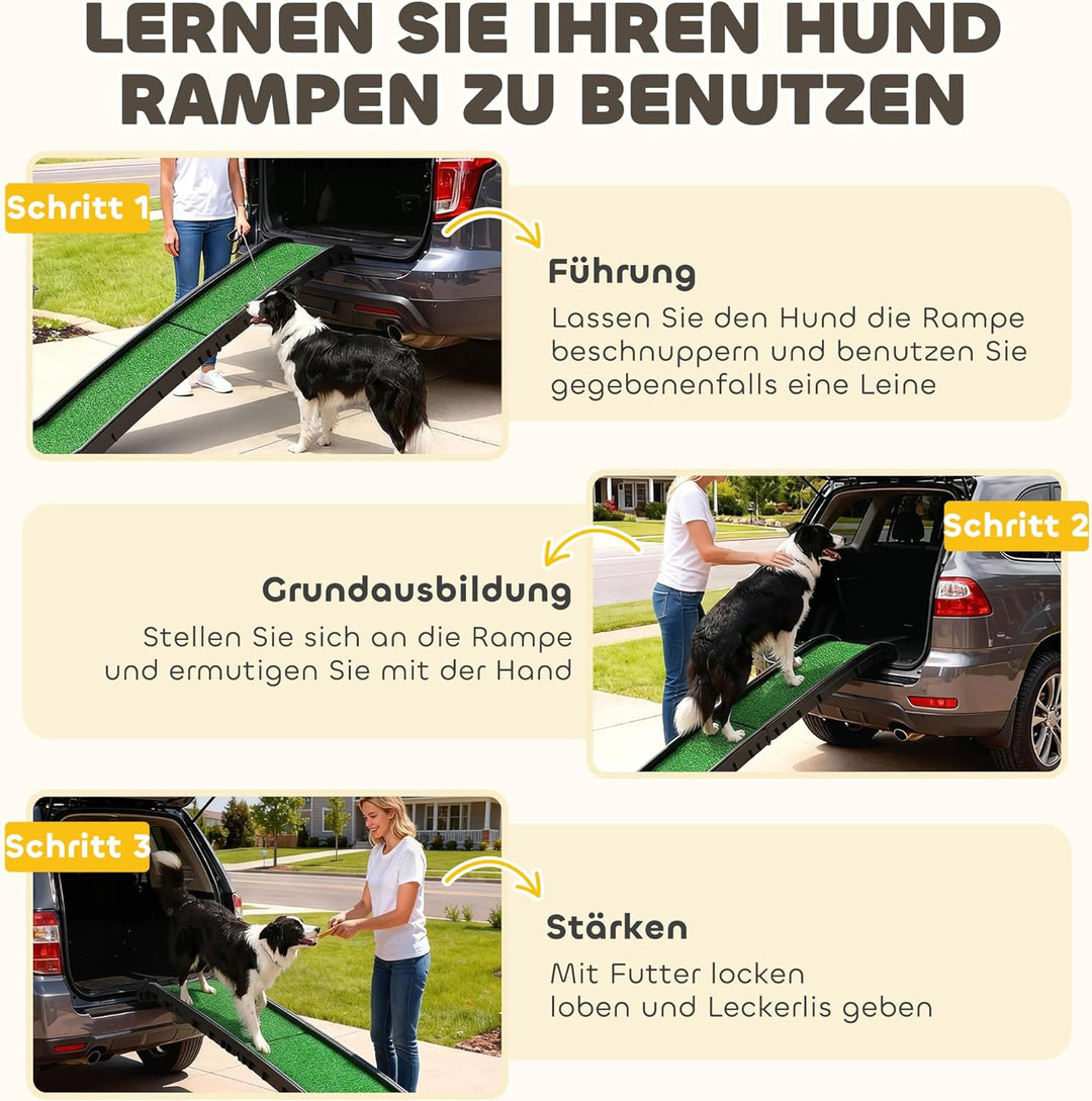 PawHut Hunderampe klappbar Hundetreppe Auto & SUV rutschfest Einstiegshilfe für Kofferraum, 155x38,5