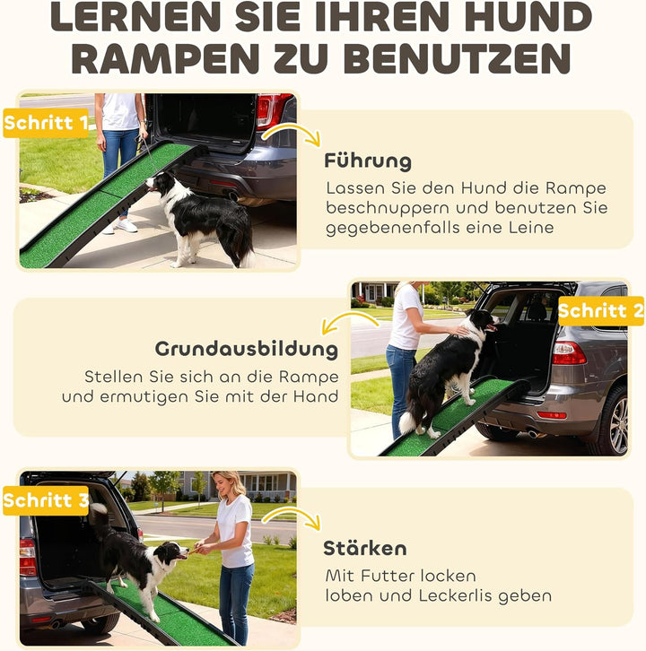 PawHut Hunderampe klappbar Hundetreppe Auto & SUV rutschfest Einstiegshilfe für Kofferraum, 155x38,5
