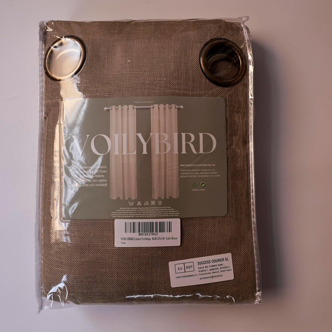 VOILYBIRD Natürliche Leinenstruktur Vorhänge mit Ösen Leinen Gardinen für Wohnzimmer 2er Set (HxB 24