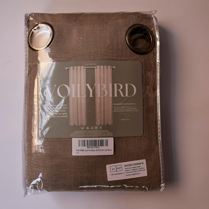 VOILYBIRD Natürliche Leinenstruktur Vorhänge mit Ösen Leinen Gardinen für Wohnzimmer 2er Set (HxB 24