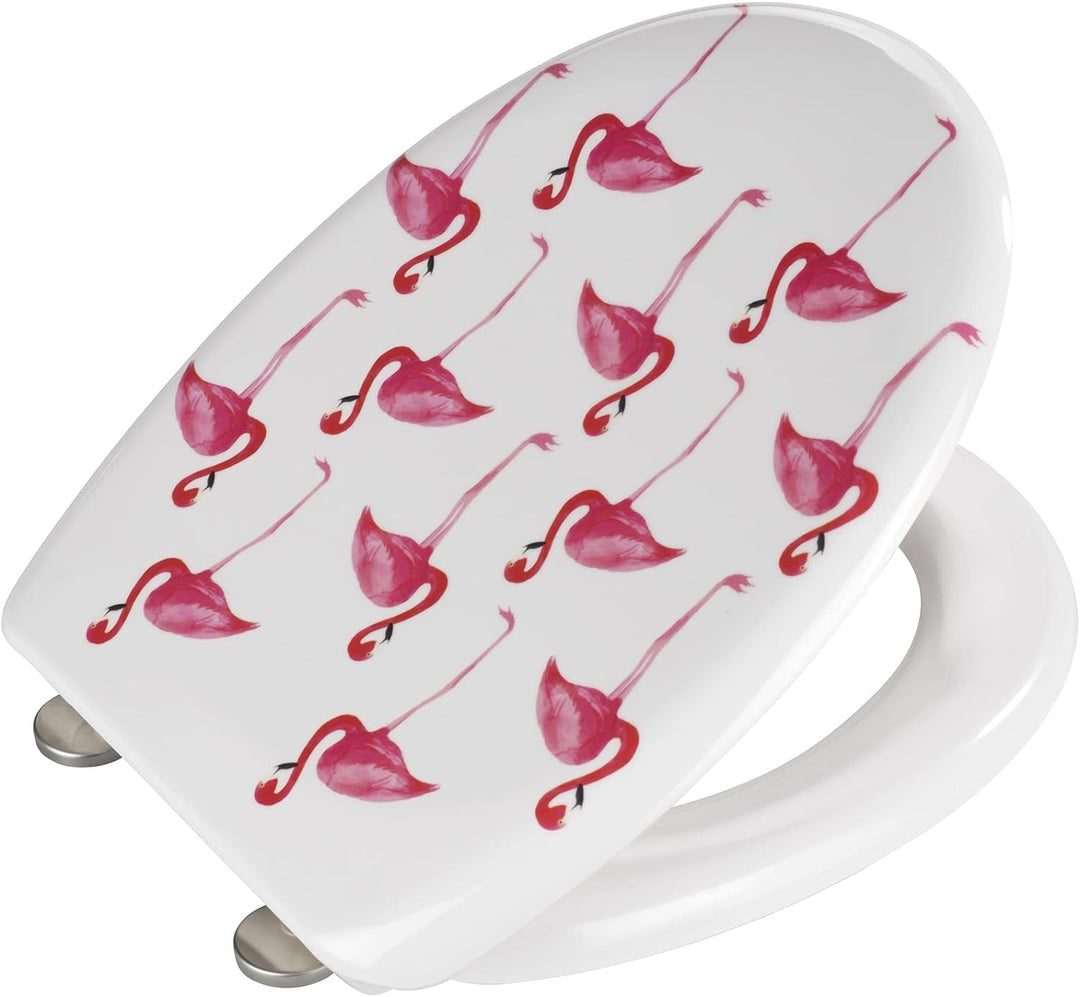 WENKO WC-Sitz Flamingo, Toilettensitz mit Absenkautomatik, Fix-Clip Hygiene-Befestigung, WC-Deckel a