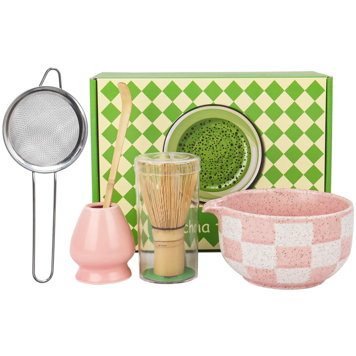 Matcha Set 5-teilig–Matcha Besen Set mit Matcha Schale, Matcha Tea Set Matcha Löffel(Rosa), Rosa