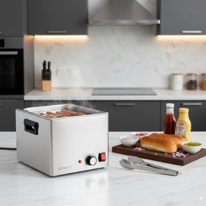 Mahlzeit Edelstahl Würstchenwärmer elektrisch | 29,5 x 34,5 x 24 cm | Bockwurstwärmer Gastro | 220-2