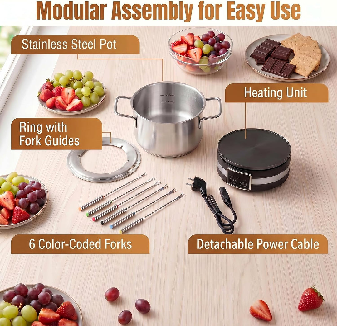 GIANTEX Elektrisches Fondue Set 1200W, 2,3L Edelstahl Fonduetopf inkl. 6 farbigen Gabeln, regelbares