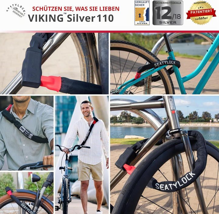 Seatylock Viking Fahrrad Kettenschloss mit Schlüssel – Patentiertes diebstahlsicheres Fahrradschloss
