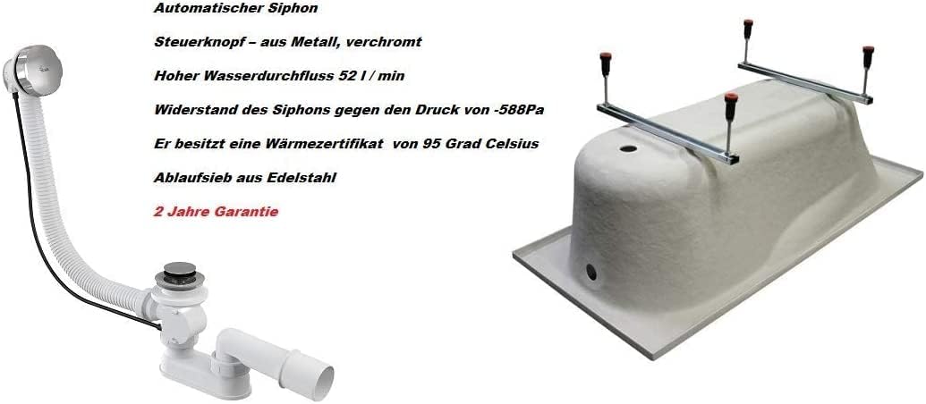 BADLAND Badewanne Original Weiss Acryl Wanne Eckbadewanne LUNA 150x80 Links KOMPLETTSET SET + Füssen