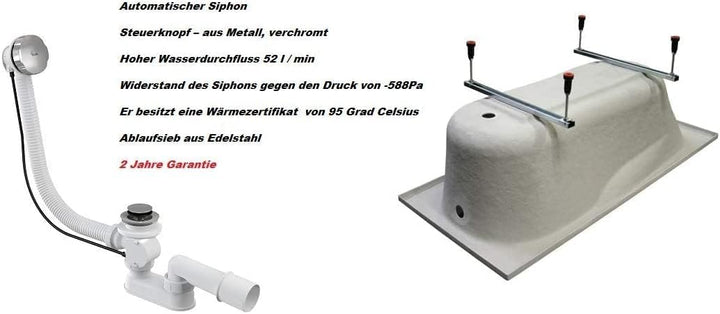 BADLAND Badewanne Original Weiss Acryl Wanne Eckbadewanne LUNA 150x80 Links KOMPLETTSET SET + Füssen