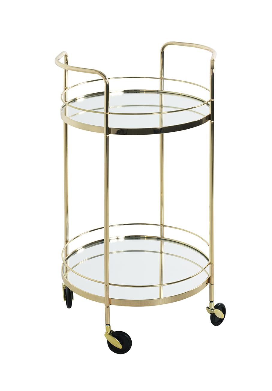 HAKU Möbel Servierwagen, vermessingt, Metall, Spiegel 5 mm - Masse: H 80 x Ø 48 cm, Style: Art Deco