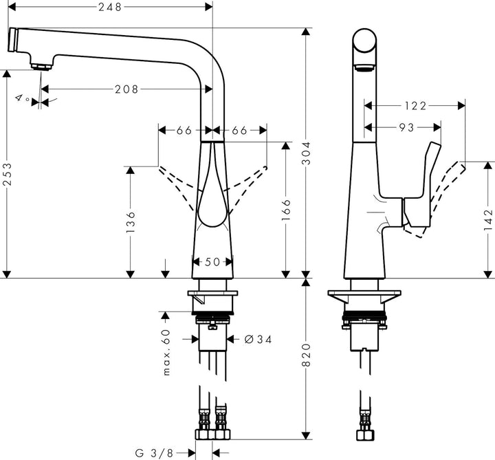 hansgrohe Metris Select Einhebel-Küchenarmatur, Komfort-Höhe 260 mm, Edelstahl Finish ohne Schlauchb