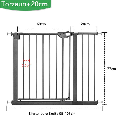 Aufun Treppenschutzgitter Kinder 180° Zwei-Wege-Öffnungsgitter, 95-105cm breit Türschutzgitter ohne