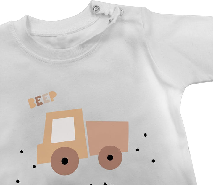 Baby Langarmshirt - Bagger - Süsses Baustellenfahrzeug I Baustelle Kipper I LKW 1 Weiss 6-12 Monate,