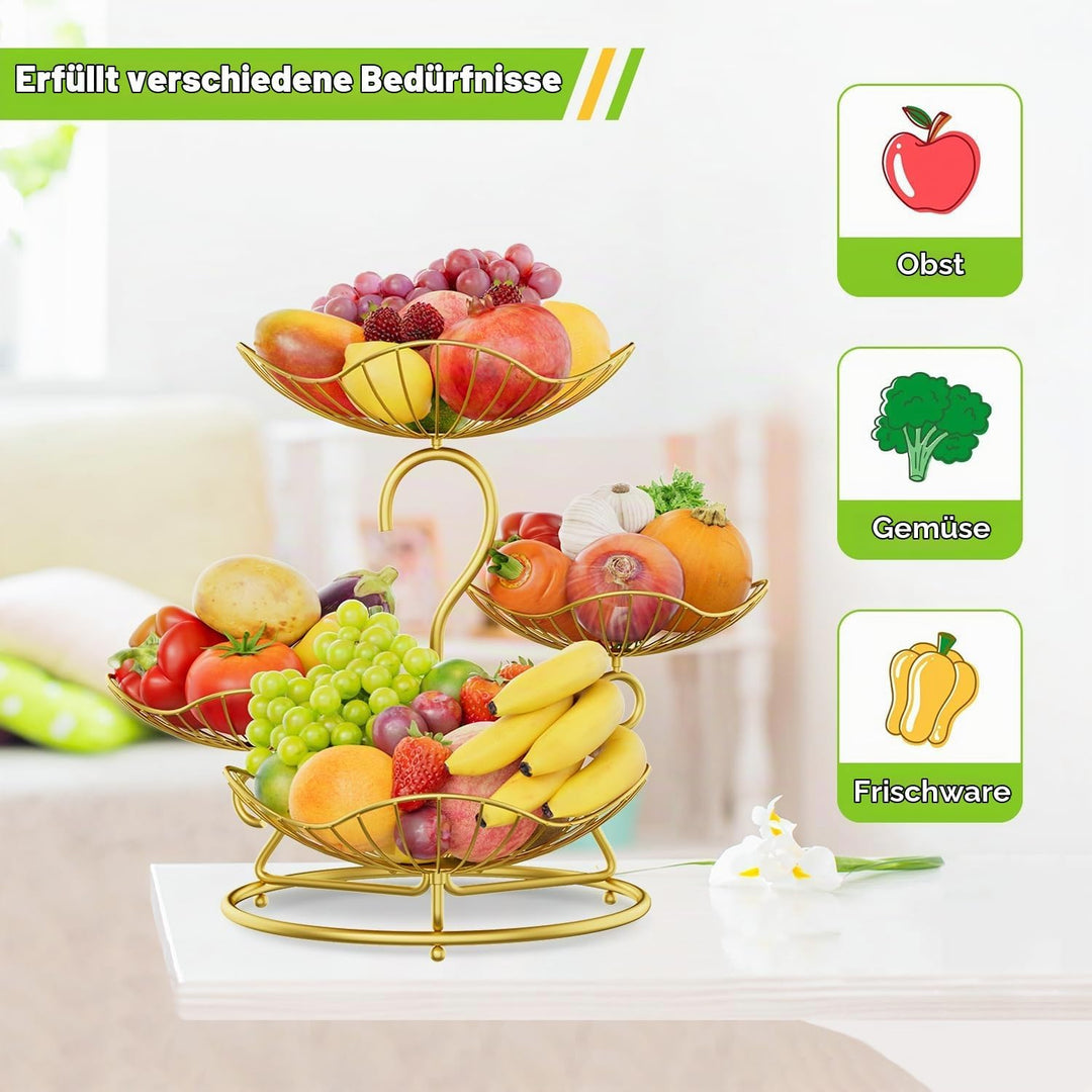 PouHenier.jh 4 Etagere Grosse Obstschale und Gemüsekorb für Küchenarbeitsplatte, Gestufter Metall Ob
