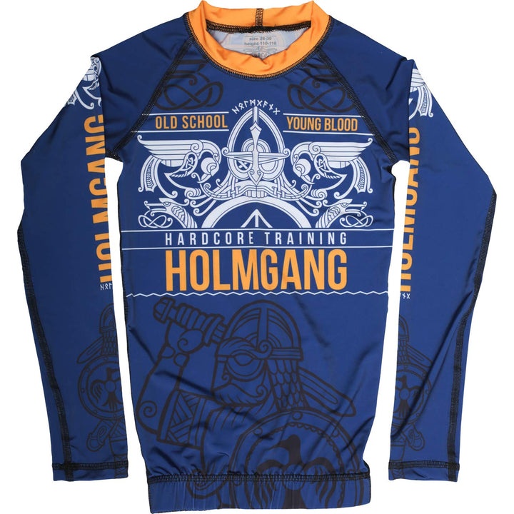 Hardcore Training Holmgang Blau Kids Rash Guard Kompressionshemd Kinder Unisex Lange Ärmel Kampfspor
