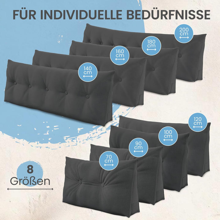 ELONEO Rückenkissen 100 cm breit, Keilkissen für Bett und Sofa geeignet, dreieckiges Lesekissen, Kis