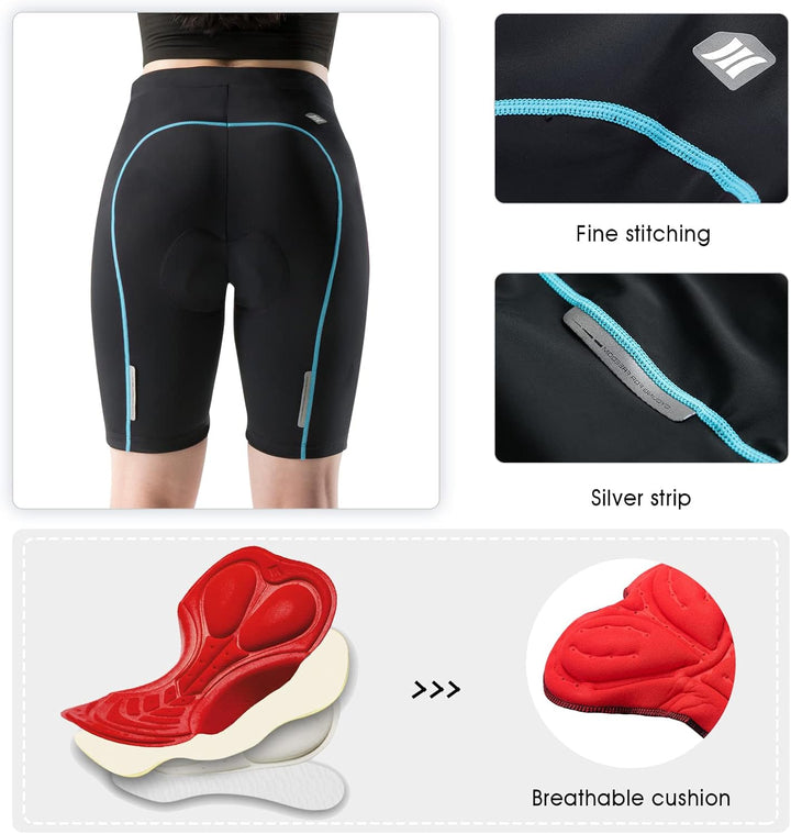 Santic Gepolsterte Kurz-Radlerhose für Damen mit 3D-Polstereinsatz Praktischer Seitentasche und UPF