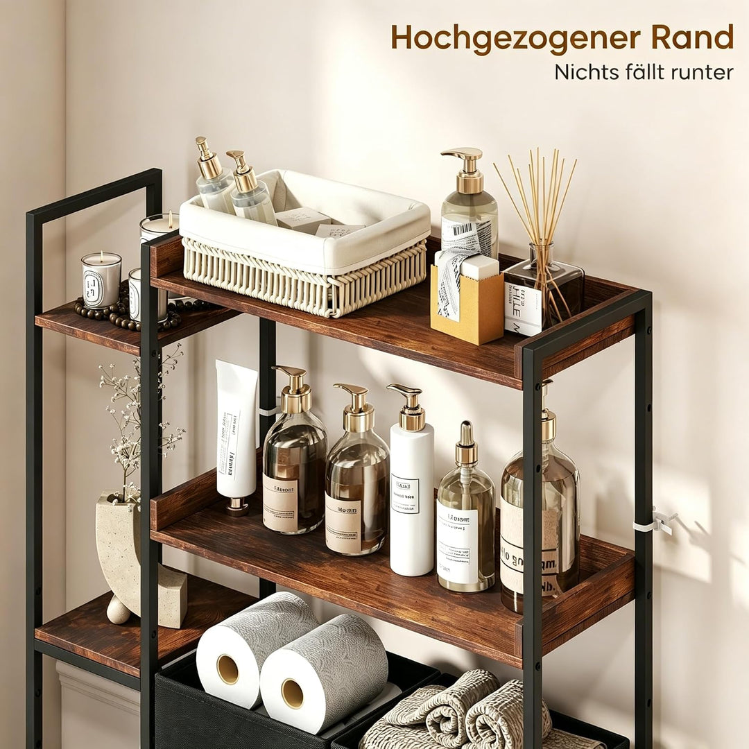 Wasserdicht Toilettenregal Höhenverstellbar Einfache Montage mit Körben Haken, Wc Regal über Toilett