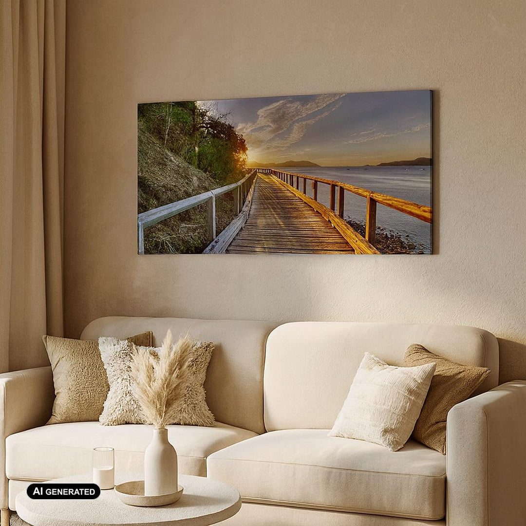 Wandbilder Dekoration Wohnzimmer Fussgängerbrücke Himmel Wasser Panorama Bilder auf Leinwand 120x50c