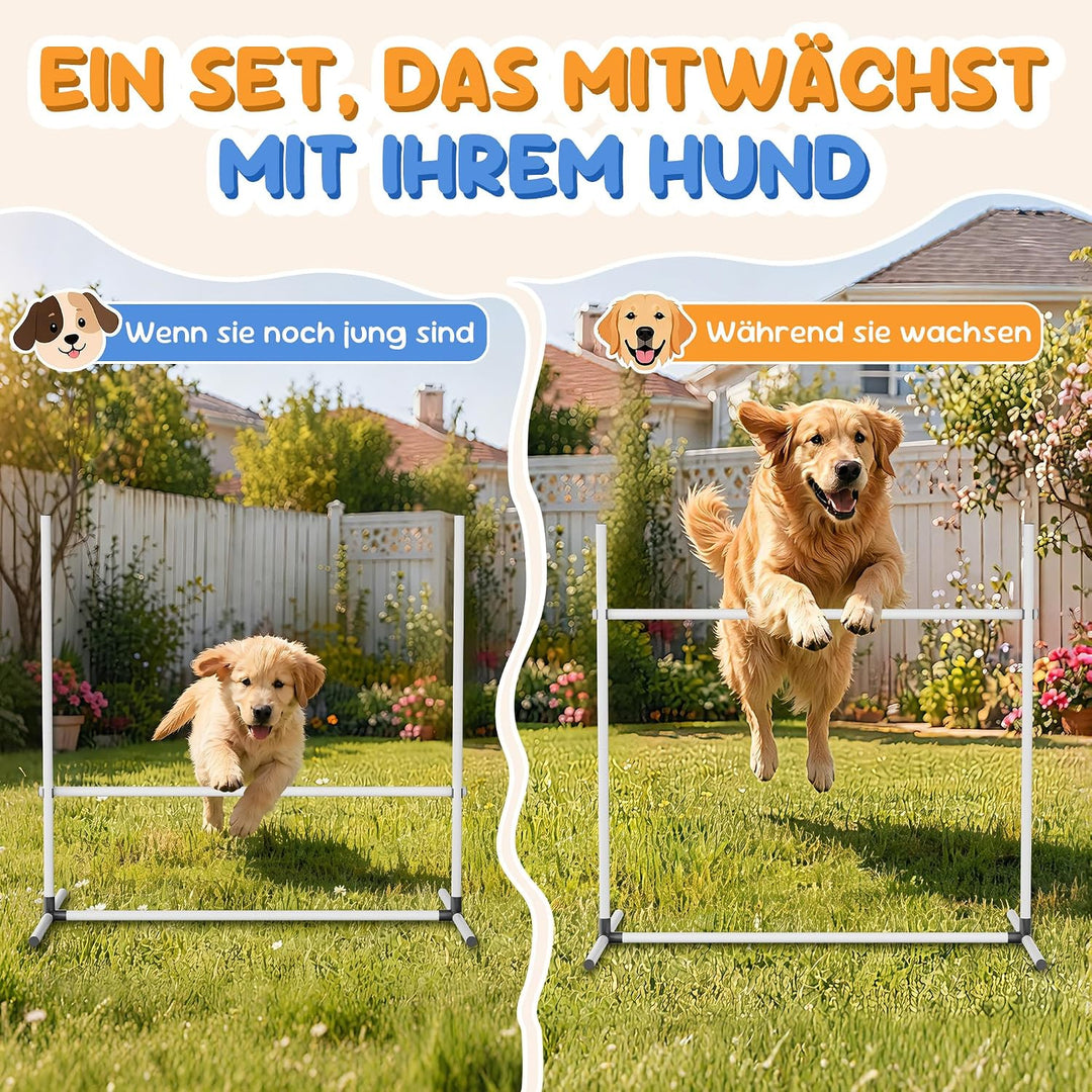 YRHome Hunde Agility Hürdenset Agility-Ausrüstung für Hunde 4 x Hürden Slalom Stangen Hunde Training