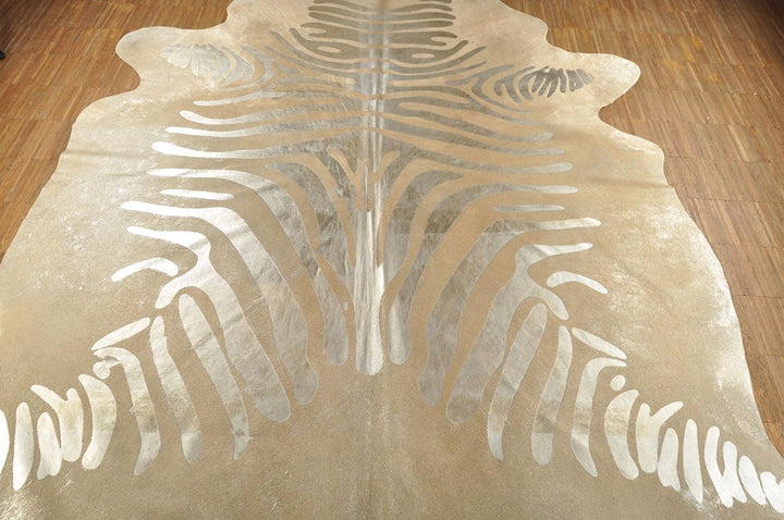 Kuhfell Stierfell Teppich Zebra Silber Devore ca. 220 x 190 cm aus Brasilien Kuhfell mit Zebra Prägu