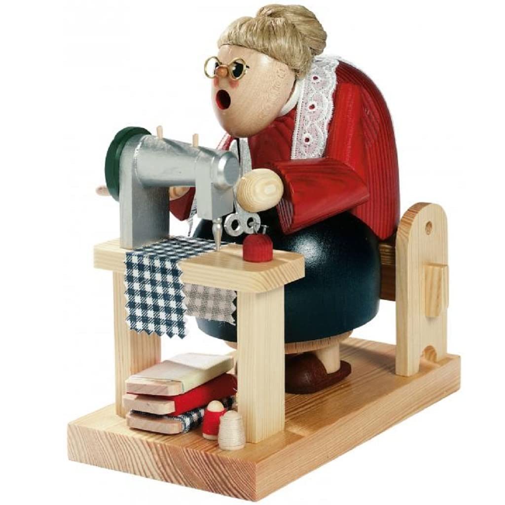 KWO Olbernhau 21011 Räuchermännchen Schneiderin sitzend, 16 cm
