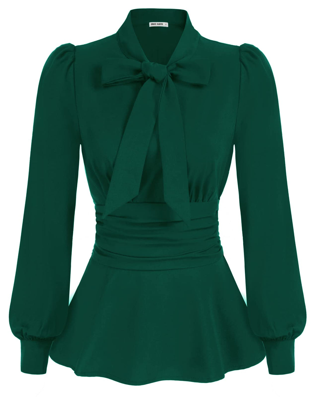 GRACE KARIN Damen Mittelalter Festlich Blusen Langarm OL Puff Langrm Bow-Knot Elegant Oberteil S Grü