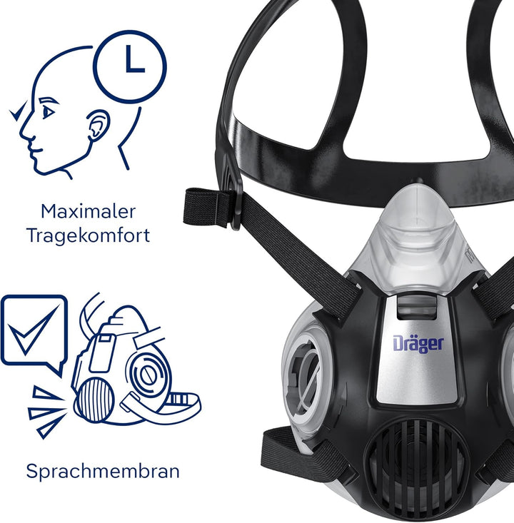 Dräger X-plore 3300 Halbmasken-Set mit P3 R Partikelfilter & Schutzbrille X-pect 8320, Für Handwerke