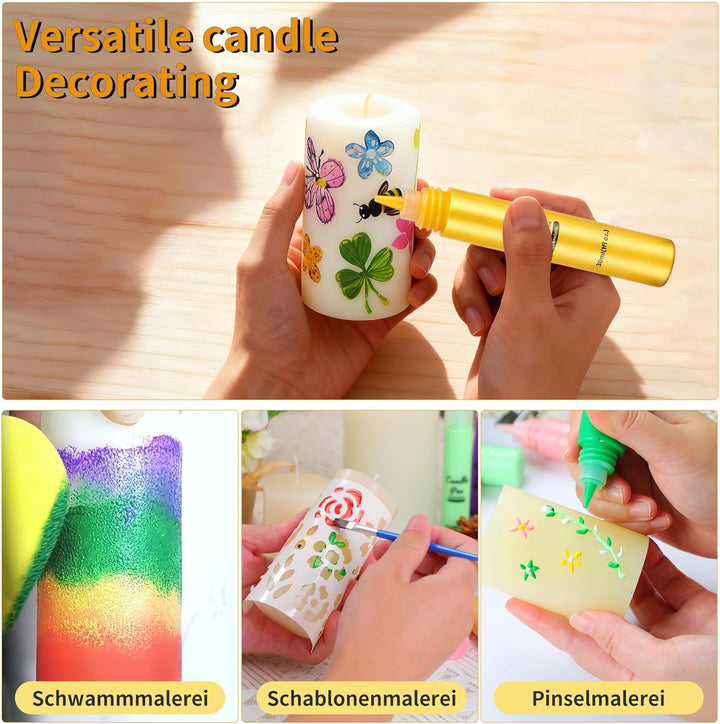 YAOBLUESEA 12 Stück Kerzen Bemalen Set, Wachsstifte für Kerzen, 30 ML Taufkerze Basteln Set Wachssti